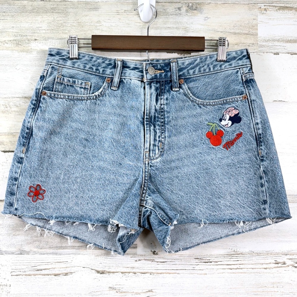 Old Navy x Disney Jean Shorts Womens 10 Blue Embroidered Minnie Mouse Cutoff Y2K